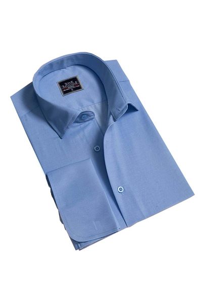 Exve Exclusive Cămașă albastră, uni, clasică, clasică, cu butoni, cu manșetă dublă