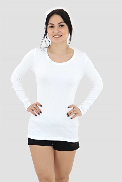 OBJE White Round Neck Long Sleeve Bodysuit