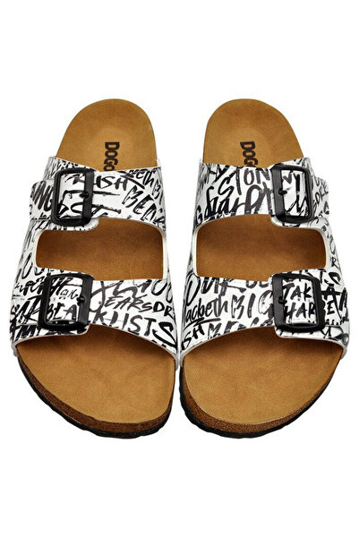 Dogo Ανδρικές Vegan Δερμάτινες Λευκές Παντόφλες - Fonts In Splash Design