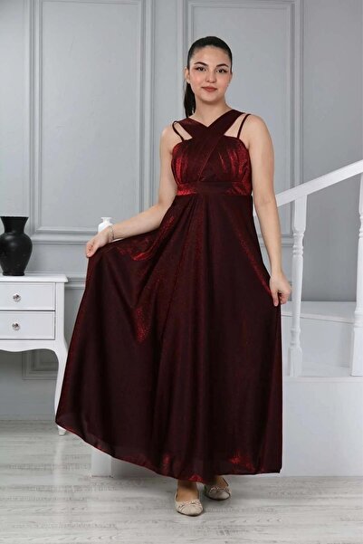 Wild Flower Kız Çocuk Göğsü Pileli Simli Kumaş Abiye Elbise Mevzuniyet Kıyafeti