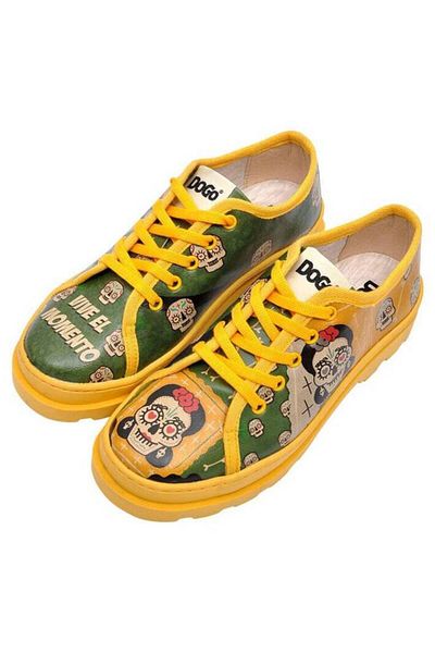 Dogo Women's Vegan Leather Green Sneakers - Sugar Skull Design