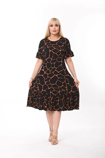 ModaSehle Women's Plus Size Skirt Ruffle Pocket Viscose Fabric Stretchy Short Sleeve Dress