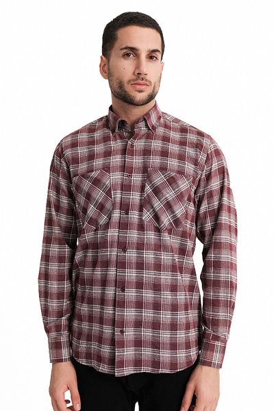 Varetta Ανδρικό πουκάμισο με διπλή τσέπη Claret Red Winter Classic Cut με γιακά με κουμπιά