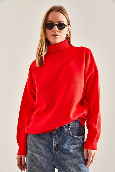 Bianco Lucci Women's Turtleneck Oversize Knitwear Sweater