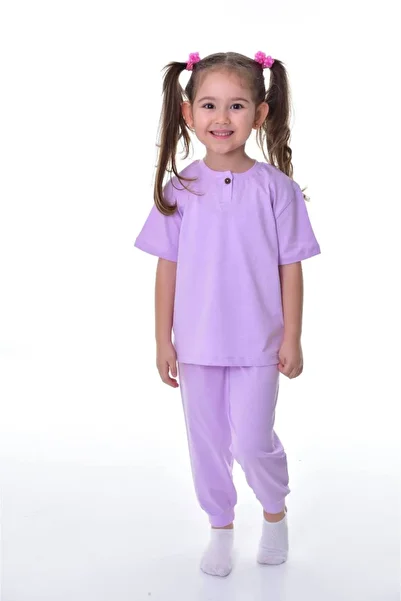 bunny hopp Girl's Summer Pajama Set - 100% Cotton Single Jersey Combed, Buttoned, Plain Anti-Sweat