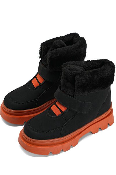 Tonny Black Çocuk Unisex Siyah Kiremit Kürklü Çocuk Kar Botu