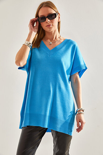 Bianco Lucci Női V-nyakú, rövid ujjú kötöttáru pulóver