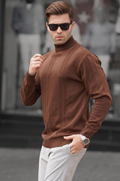 Madmext Dark Biscuit Turtleneck Patterned Sweater 6825