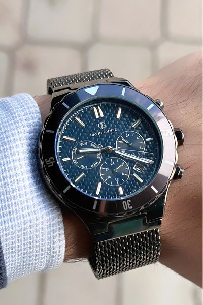 DAVID GUNER Men's Wristwatch - Black Color Straw Cord