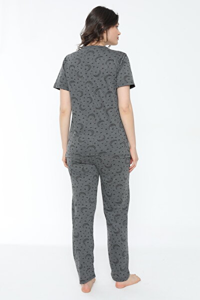 PİJAMOOD Σετ γυναικεία κοντομάνικη πιτζάμες με βαμβακερό γκρι σχέδιο