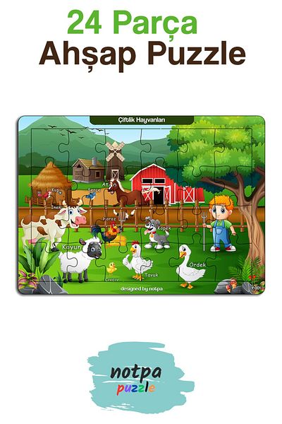kutuTR NOTPA Kids Educational and Educational Wooden Colorful Jigsaw Puzzle 18x25 Size Puzzle Farm Animals