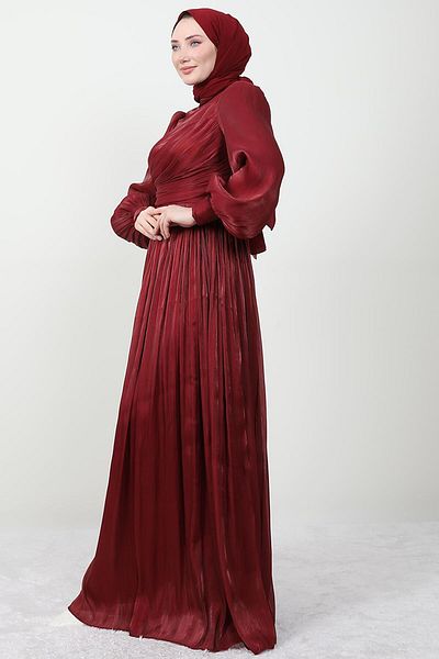 Giza Giyim Μεταξωτό Φόρεμα Hijab Μπορντό