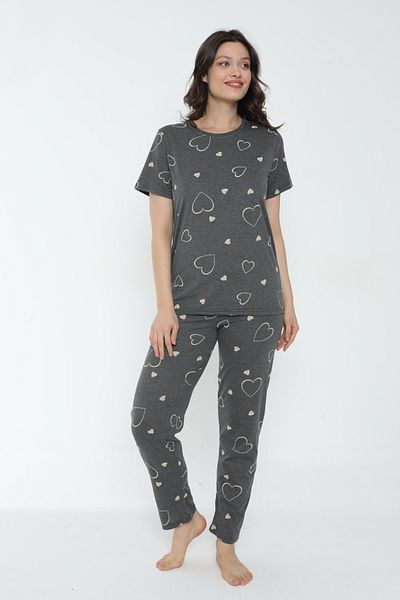 PİJAMOOD Set de pijamale cu mânecă scurtă pentru femei, cu model gri bumbac