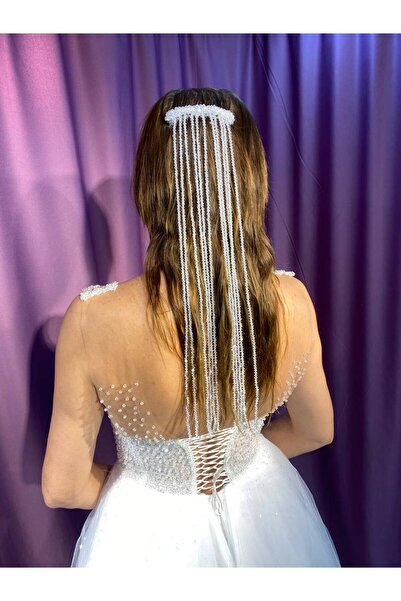 sanem moda إكسسوار شعر وتاج لفساتين الزفاف بطول 45 سم