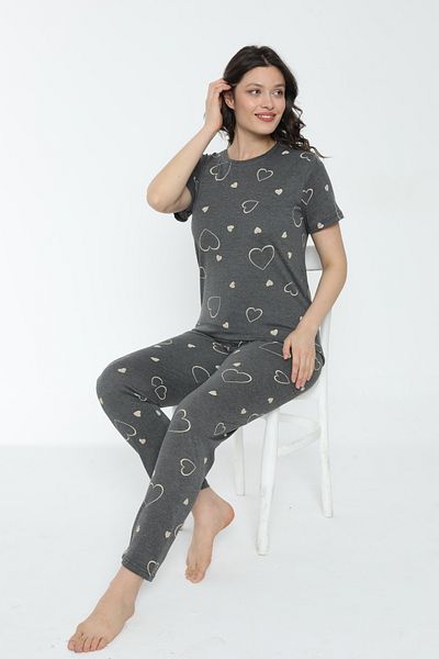PİJAMOOD Set de pijamale cu mânecă scurtă pentru femei, cu model gri bumbac