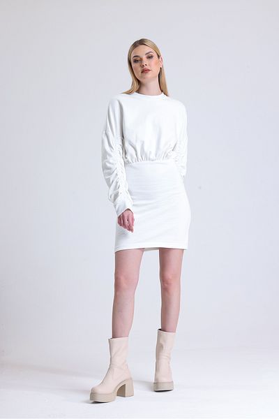 MuuBs MuuB's Maya Sleeve Rubber Detailed 3 Thread Raised Waist Elastic Padded Sweat Dress