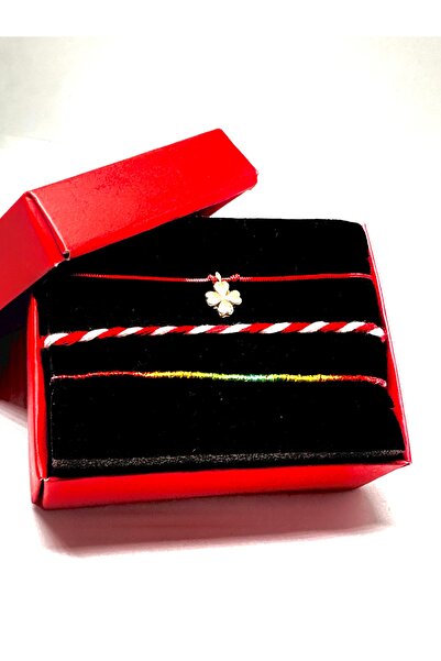 BY DİLEK ÇETİN ACCESSORY Yonca figürlü martenicka ipli şans bilekliği (3lü set)