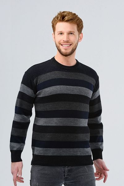 HEDEFNUR TEKSTİL STEEL KNITTED ZERO COLLAR KNITWEAR SWEATER STRIPES MODEL
