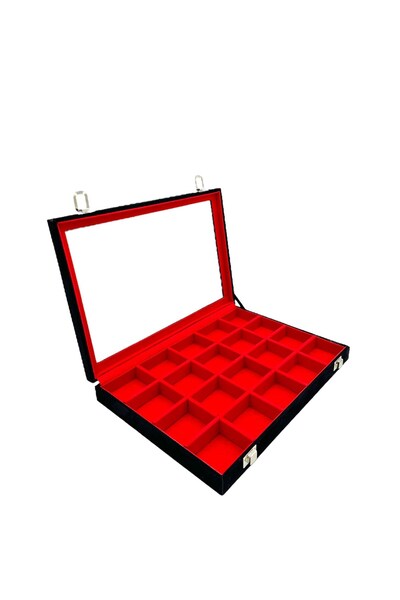 Zeyn Dekor Κουτί κοσμημάτων με γυάλινο καπάκι και θήκες 20 τεμαχίων, Κόκκινο ...