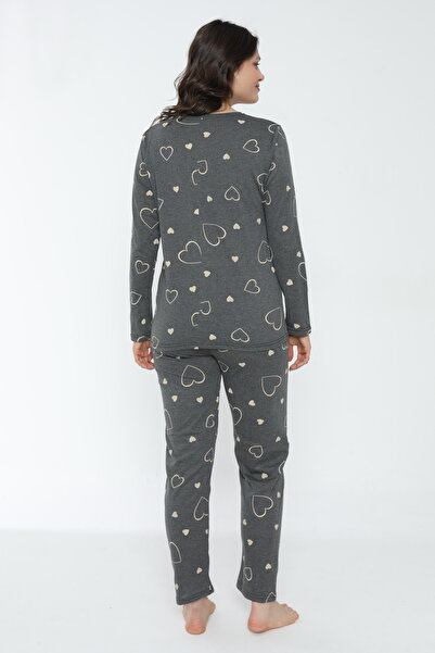 PİJAMOOD Σετ γυναικεία μακρυμάνικη πιτζάμες με βαμβακερό γκρι σχέδιο