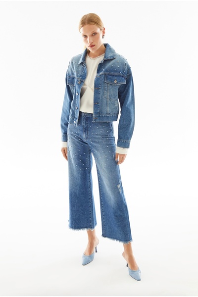 Berr-ın Bead Detailed Denim Coat