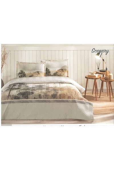 Özdilek Scenery Gray Quilted Set Four Seasons Complete Set