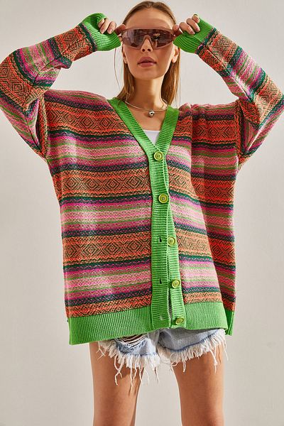 Bianco Lucci Mehrfarbig gemusterter Oversize-Strickcardigan für Damen