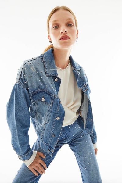 Berr-ın Bead Detailed Denim Coat
