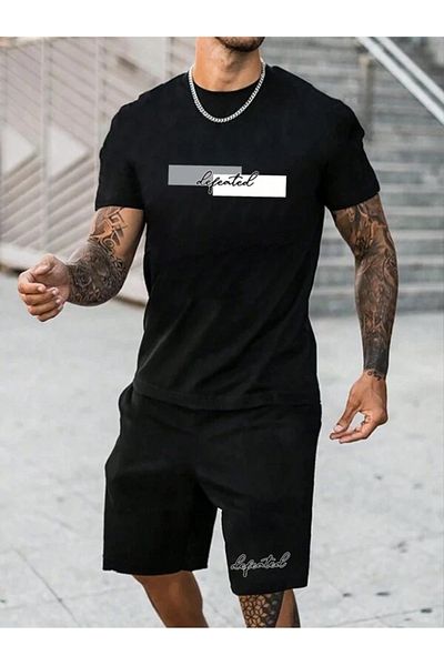 MOONBULL Men's Lefeated Printed T-shirt - Shorts Set
