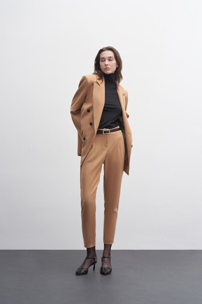 EBU Prive Kadın Kruvaze Blazer Ceket Camel