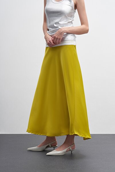 EBU Prive Жіноча спідниця з атласу кольору оливкової зелені - А-силует
