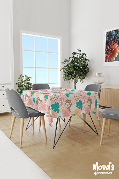 Moud's مفرش طاولة مستدير من الجلد السويدي مع نمط زهرة الباستيل وأوراق الشجر