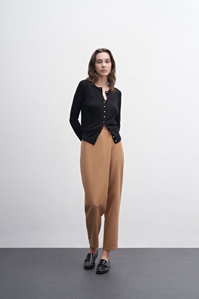 EBU Prive Women's Asymmetrical Fabric Trousers Camel