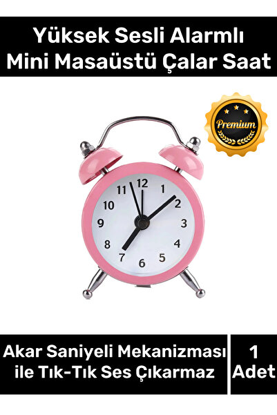 Carlburn Yüksek Sesli Alarmlı Pilli Dekoratif Çift Çanlı Mini Masaüstü Analog Dekoratif Çalar Saat