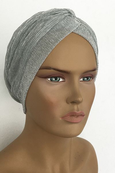 Vera Καπό Efruz Ready Turban Cross Banded Lined Hijab Bonnet Γκρι ασημί ασημί Γυναικείο κομψό καπό