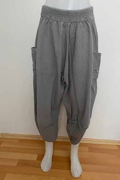 AYASOFYA OTANTIK Women's Gray Cargo Pocket Linen V Leg Trousers231003