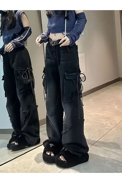 DEEFWEAR Y2k Cargo Pocket Star Live Washed Baggy Jean