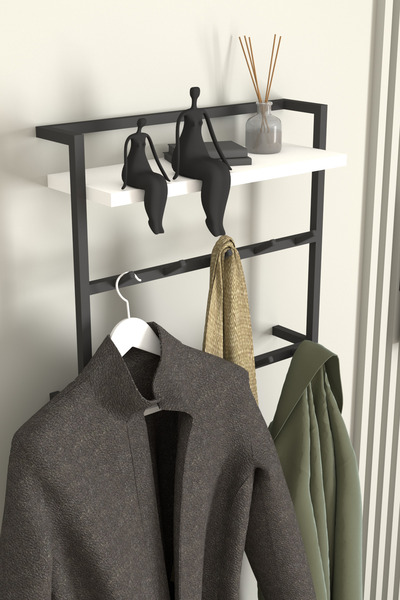 AJU Raflı Duvar Askılığı Portmanto Modern Metal Askılık Hol Koridor Mutfak Ba...