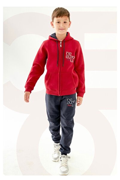 Ceo Kids Boy's Three String Ribbed Zippered Hooded Tracksuit Set