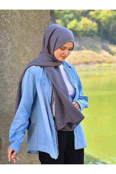Scarf Jacquard Tree Shell Cotton Shawl - Dark Smoke -
