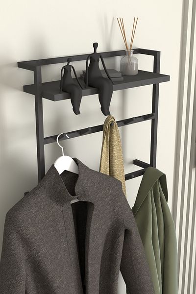 AJU Modern Coat Rack Metal Hanger - Wall with Shelf, Hall Hallway, Kitchen, Bathroom Clothes Towel Rack