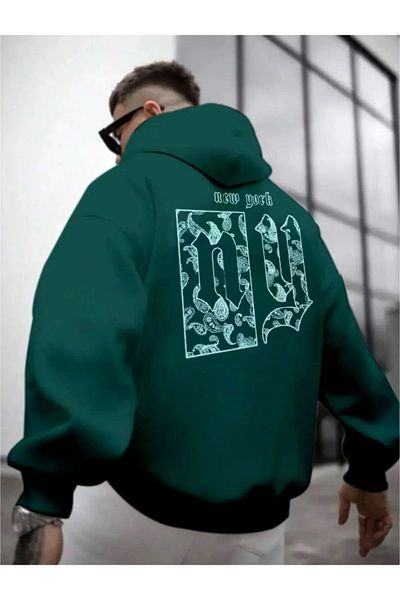 Keywest Unisex New York Printed Oversize φούτερ με κουκούλα