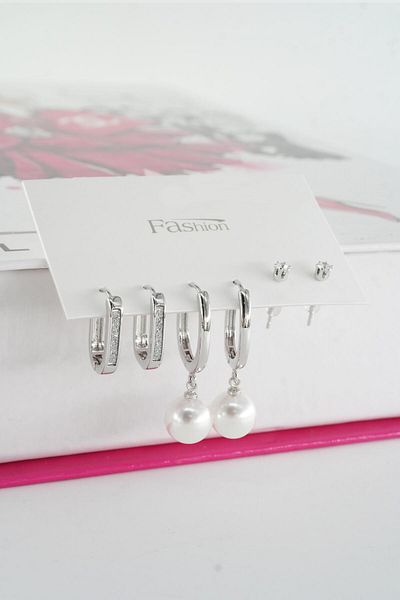 By Zeyna Aksesuar Women's Vip Series Special Design Baguette Zircon Stone 6-Piece Earring Set
