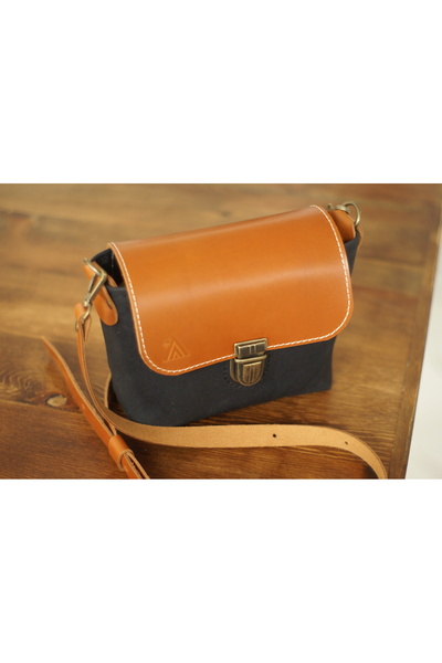 Craftelier Mini Tote Hakiki Deri & Mumlu Kanvas Çanta Siyah-Taba
