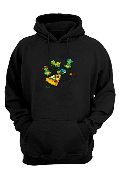 THEWERT سويت شيرت سميك بطبعة سلاحف النينجا والبيتزا للجنسين باللون الأسود العادي
