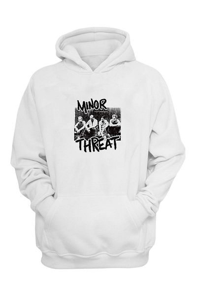 THEWERT Unisex Minor Threat Printed White Regular Fit Hooded Thick Sweatshirt