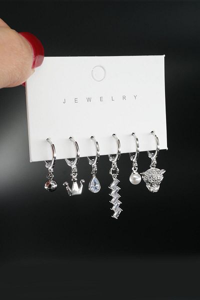 By Zeyna Aksesuar Women's Vip Series Special Design Baguette Zircon Stone 6-Piece Earring Set