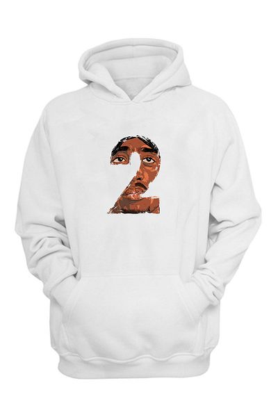 THEWERT Hanorac unisex 2Pac Two, alb, cu imprimeu obișnuit, înălțat, gros