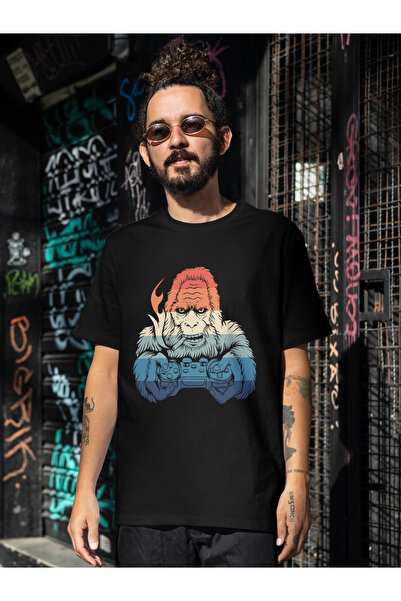 AEMİ Unisex igračka gorila Štampano okrugla kragna Oversize kroj T-shirt