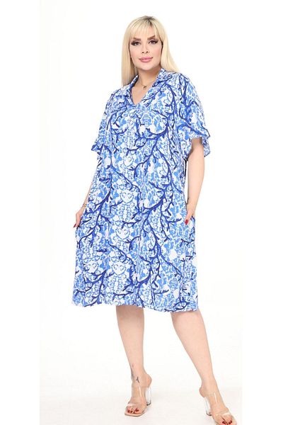 Eceyaman moda Women's White Navy Blue Coral Pattern Large Size Dress